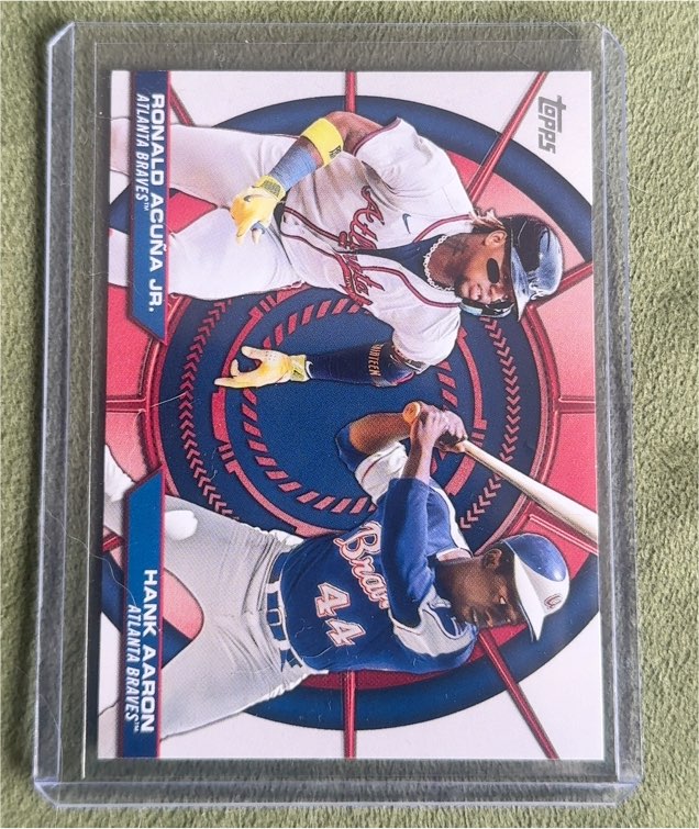 2025 Topps Series 2 Dynamic Duos #DD-16 Ronald Acuna Jr & Hank Aaron — front