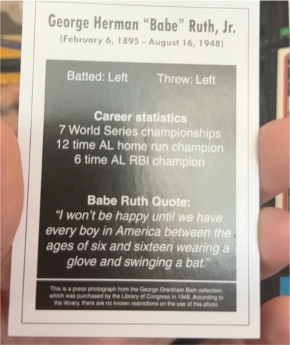 Babe Ruth Baseball Card — front