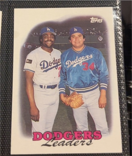 1988 Topps #489 Dodgers Team Leaders Fernando Valenzuela, Pedro Guerrero — front