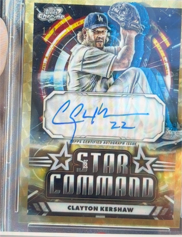 2024 Topps Chrome Cosmic Chrome Star Command Orange Galactic #SCA-CK Clayton Kershaw Auto — front