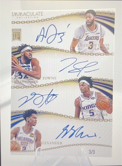2020 Panini Immaculate Collection Multi-Signed Anthony Davis / Karl-Anthony Towns / De'Aaron Fox / Shai Gilgeous-Alexander #3/3 — front