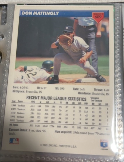 1993 Donruss #609 Don Mattingly — front