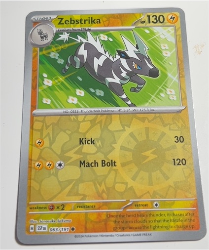 2024 Pokémon SV08: Surging Sparks #063 Zebstrika — front
