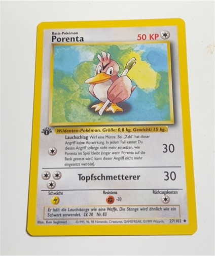 1999 Pokémon Base Set #27 Porenta — front