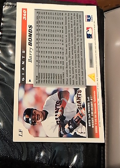 1996 Score #340 Barry Bonds — back