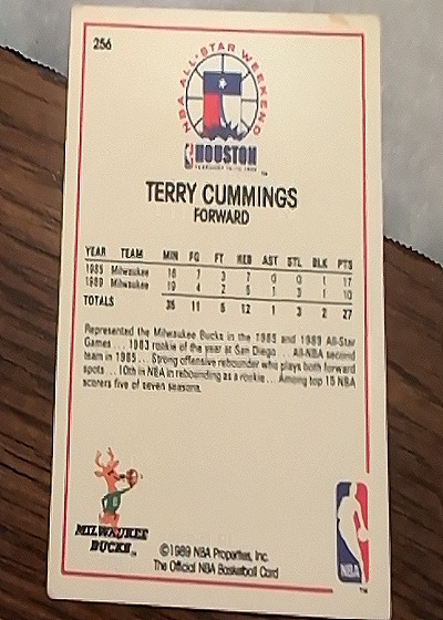 1989-90 NBA Hoops #256 Terry Cummings (All-Star) Bucks Basketball Card — back