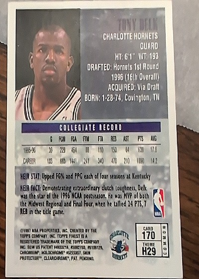 1996-97 Upper Deck Finest #170 Tony Delk — back