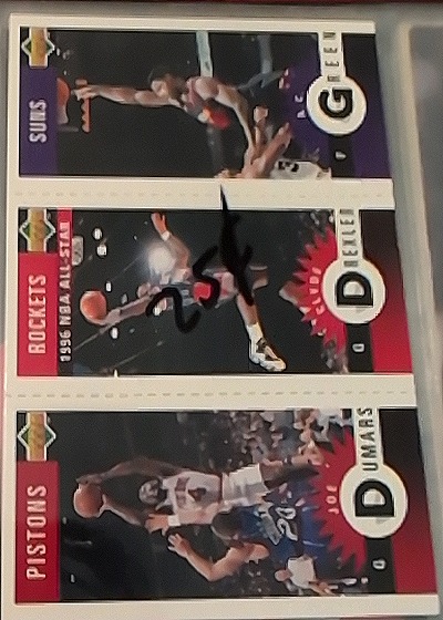 1996-97 Collector's Choice #M66 Joe Dumars / Clyde Drexler / A.C. Green — front