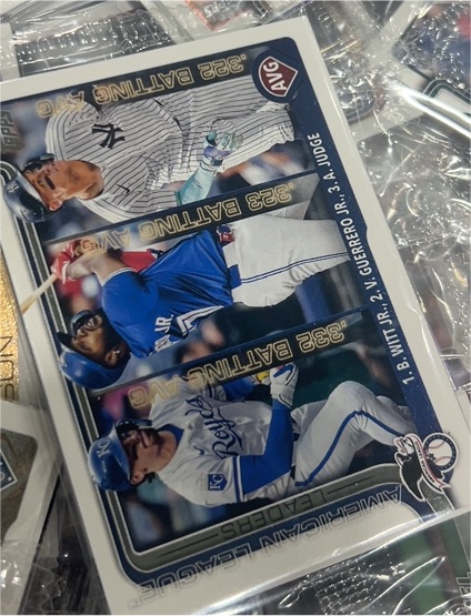 2025 Topps #345 American League Leaders AVG (Witt Jr. / Guerrero Jr. / Judge) — front