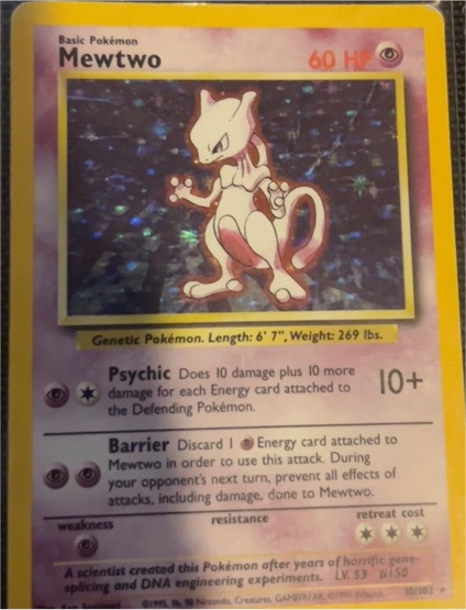 1999 Pokémon Base Set #10 Mewtwo — front