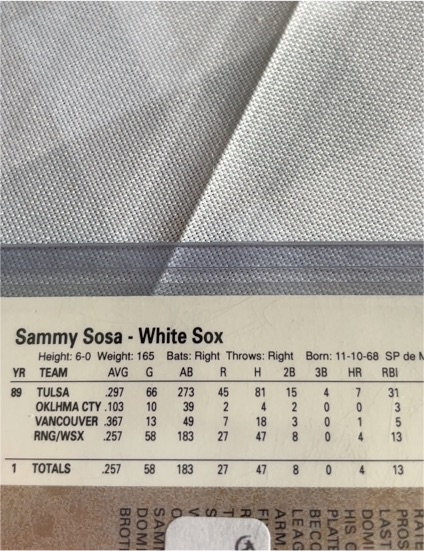 1989 Sammy Sosa Chicago White Sox Baseball Card — front