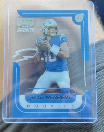 2020 Panini Chronicles Playoff Momentum #M-3 Justin Herbert Rookie — front