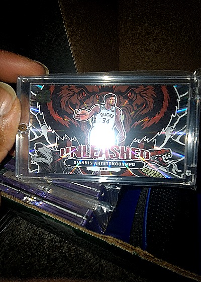 2023-24 Donruss #8 Giannis Antetokounmpo Unleashed Press Proof — front