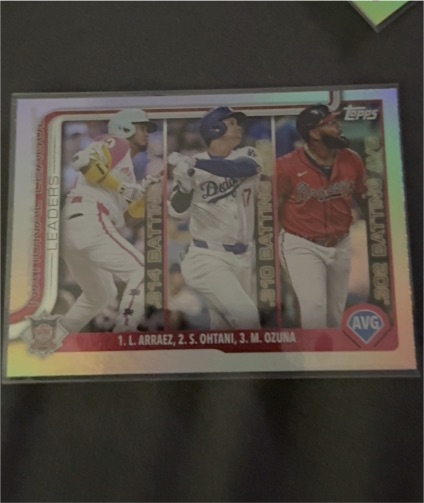 2025 Topps Series 1 #347 NL Batting Average Leaders Luis Arraez, Shohei Ohtani, Marcell Ozuna — front