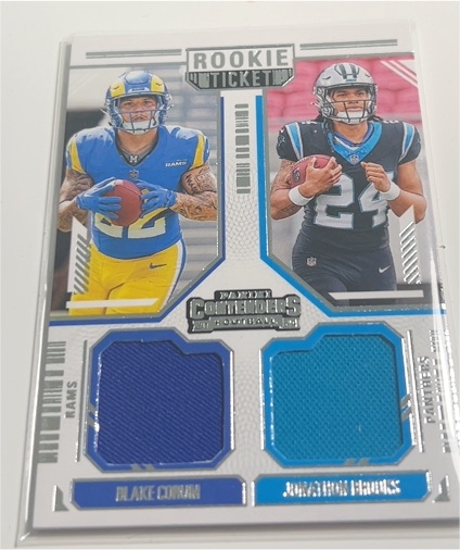 2024 Panini Contenders Rookie Ticket Dual Swatches #DS-15 Blake Corum & Jonathon Brooks — front