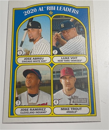 2021 Topps Heritage #88 2020 AL RBI Leaders Jose Abreu Luke Voit Jose Ramirez Mike Trout — front
