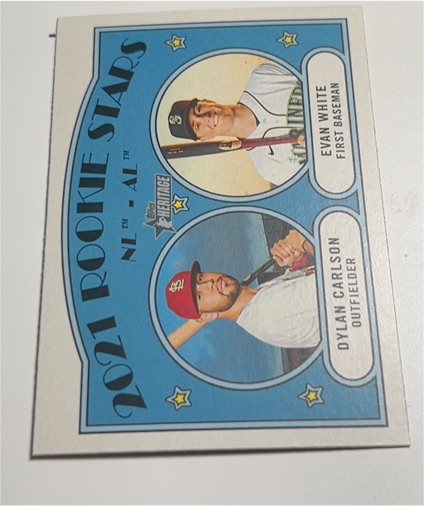 2021 Topps Heritage #295 Dylan Carlson / Evan White Rookie Stars — front