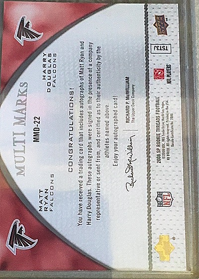 2008 Upper Deck SP Rookie Threads #MMD-22 Matt Ryan / Harry Douglas — back