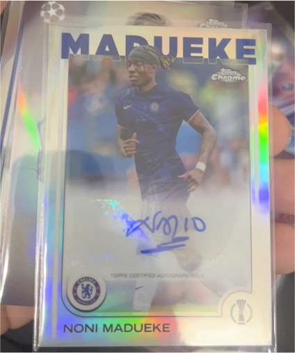 2024-25 Topps Chrome UEFA #CA-NM Noni Madueke Pink Refractor Auto — front