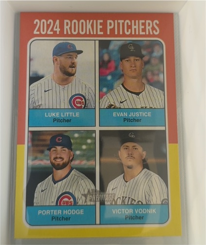 2024 Topps Heritage High Number #620 Rookie Pitchers Luke Little Evan Justice Porter Hodge Victor Vodnik — front