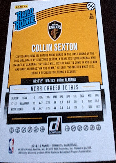 2018-19 Donruss #180 Collin Sexton — back