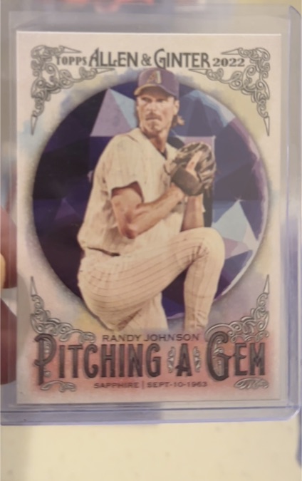 2022 Topps Allen & Ginter #PAG-24 Randy Johnson Pitching a Gem Sapphire — front