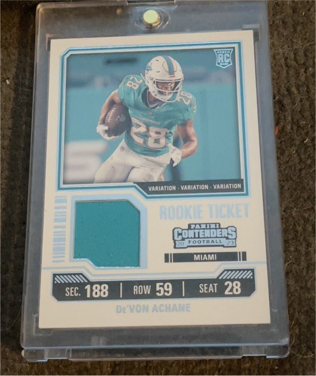 2023 Panini Contenders Rookie Ticket Swatches #TS9V De'Von Achane — front