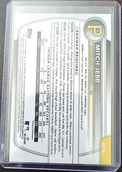 2025 Bowman #BP-41 Mitch Jebb — back