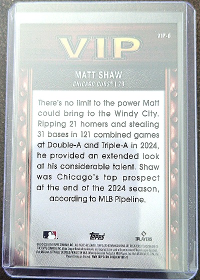2025 Bowman Chrome #VIP-6 Matt Shaw — back