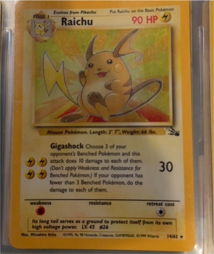 1999 Pokémon Fossil #14 Raichu — front