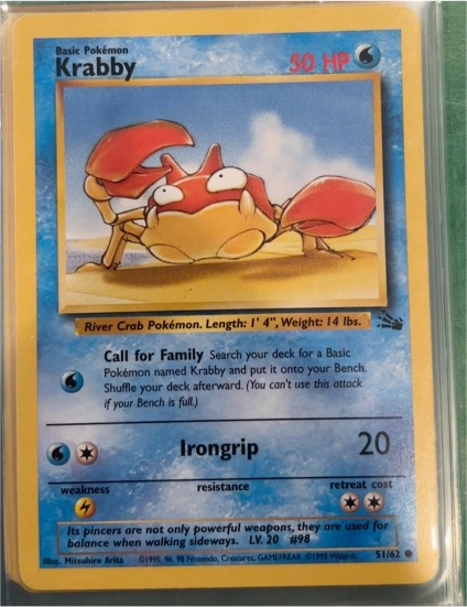 1999 Pokémon Fossil #51 Krabby — front