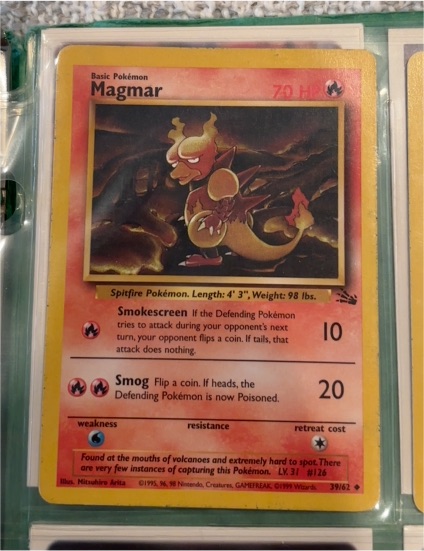 1999 Pokémon Fossil #39 Magmar — front