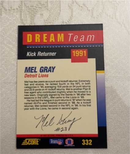 1991 Score #332 Mel Gray — front