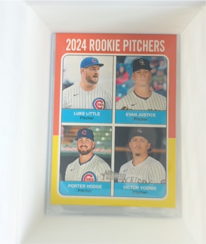 2024 Topps Heritage High Number #620 Rookie Pitchers Luke Little Evan Justice Porter Hodge Victor Vodnik — front