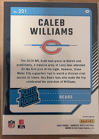 2024 Panini Donruss Optic #201 Caleb Williams — back