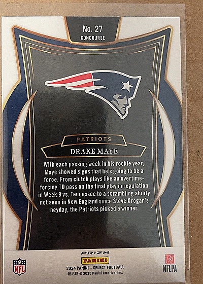 2024 Panini Select #27 Drake Maye — back