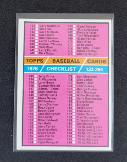 1976 Topps Baseball #262 Checklist 133-264 — front