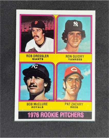 1976 Topps #599 Rookie Pitchers Rob Dressler, Ron Guidry, Bob McClure, Pat Zachry — front