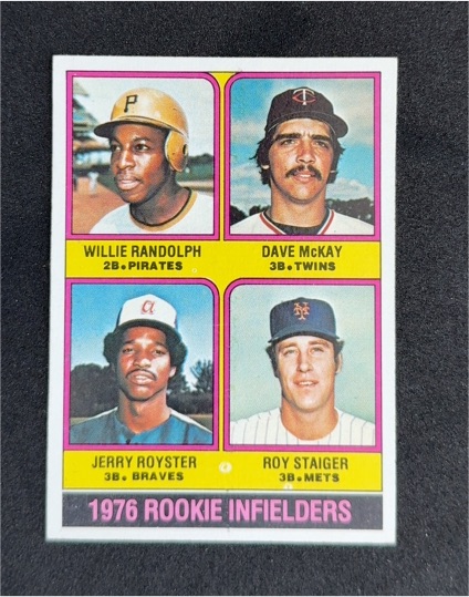 1976 Topps #592 Rookie Infielders Willie Randolph, Dave McKay, Jerry Royster, Roy Staiger — front