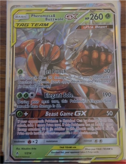 2019 Pokémon Sun & Moon Unbroken Bonds #1/214 Pheromosa & Buzzwole GX — front
