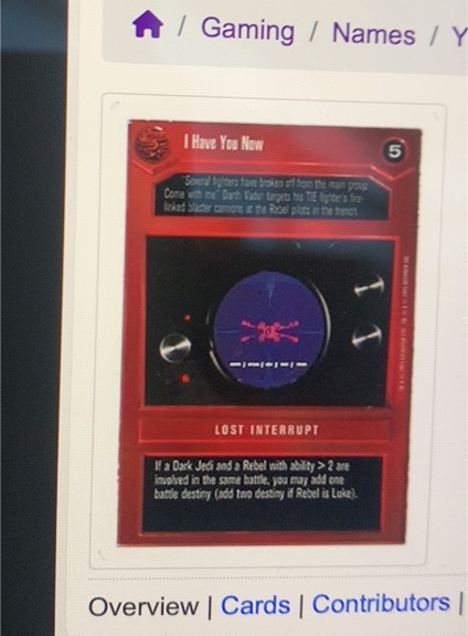 1995 Decipher Star Wars CCG Premiere I Have You Now — front