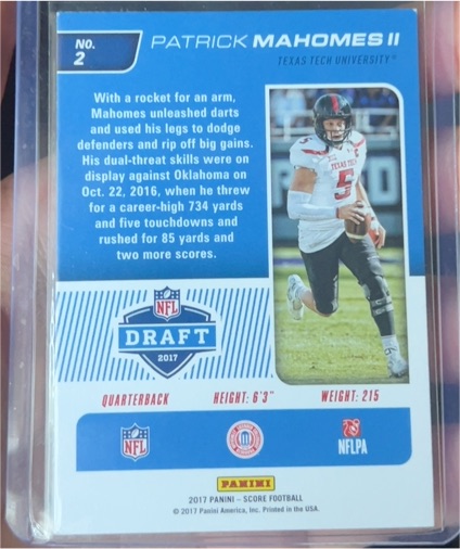 2017 Panini Score #2 Patrick Mahomes II NFL Draft — front