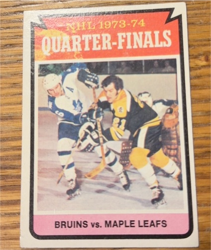 1974-75 Topps #211 Quarterfinals Bruins vs. Maple Leafs — front