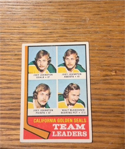 1974-75 Topps #56 California Golden Seals Team Leaders Joey Johnston / Walt McKechnie — front