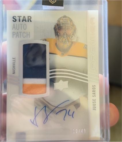 2023-24 Upper Deck Premier Star Auto Patch Juuse Saros — front