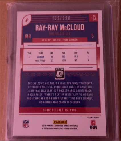 2018 Donruss Optic Rookies Blue Prizm #114 Ray-Ray McCloud Rookie RC — front