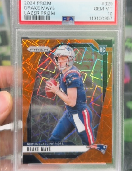 2024 Panini Prizm #329 Drake Maye Orange Lazer Prizm Rookie — front