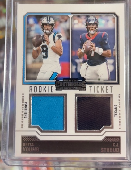 2023 Panini Contenders #DS-1 Bryce Young & C.J. Stroud Rookie Ticket Dual Patch — front