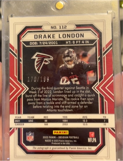 2022 Panini Obsidian #112 Drake London — front