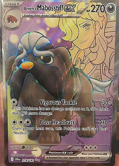 2025 Pokémon TCG Destined Rivals #218 Arven's Mabosstiff EX — front